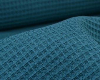 Waffle piqué, waffle fabric made of cotton in solid petrol blue by Hilco - 145 cm wide - matte fabric, solid color