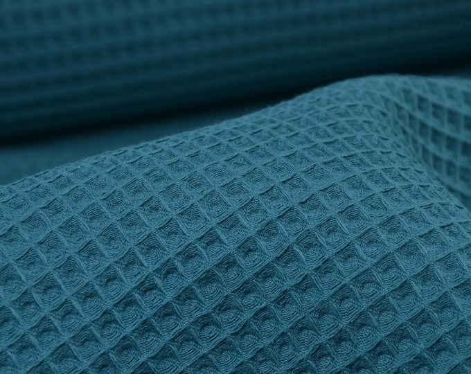 Waffle piqué, waffle fabric made of cotton in solid petrol blue by Hilco - 145 cm wide - matte fabric, solid color
