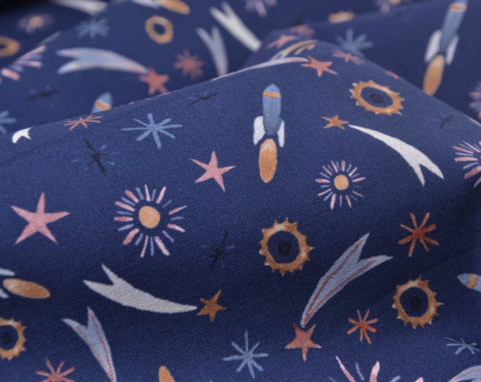 Baumwollstoff Junge Linie Weltall, blau von Westfalenstoffe - 150cm breit - Stoff glatt gemustert