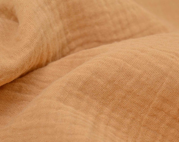 Cotton muslin in plain camel, beige OEKO-TEX - 130 cm wide - fabric can be used on both sides, UNI