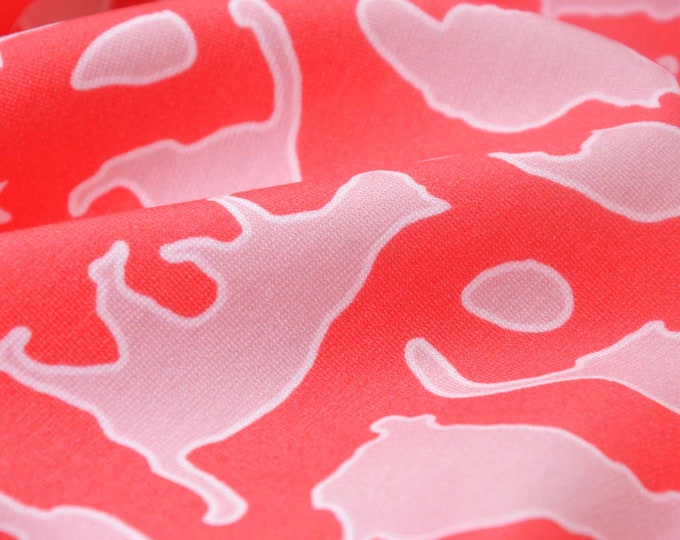 Jersey fabric made of viscose in red, pink with cats - 140 cm wide - fabric slightly shiny, patterned