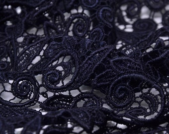 Lace fabric for evening wear, Guipure lace in dark blue - 105 cm wide - patterned fabric