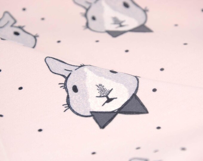 Children's jersey in pink with dark grey bunnies made of cotton - 160 cm wide - matt fabric, animals