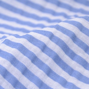 Muslin cotton stripes blue, white from Hilco - 140 cm wide - fabric patterned, stripes