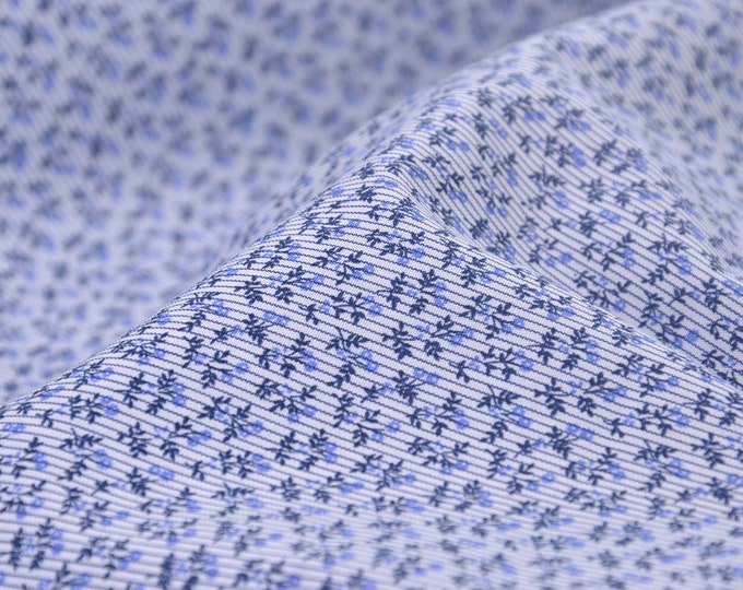 Cotton blouse fabric with stripes and flowers in blue - 145 cm wide - smooth, patterned fabric