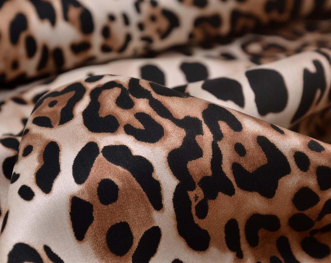 Viscose blouse fabric with leopard print, leopard in beige, brown, and black - 145 cm wide - fabric with a slight sheen, leopard print