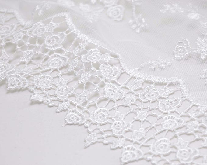 Lace fabric for wedding dresses with small 3D roses in white - 120 cm wide - patterned fabric
