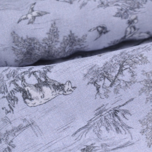 Cotton fabric from Westfalenstoffe Versailles gray, trees, dogs, horses - 150 cm wide - fabric matt, patterned