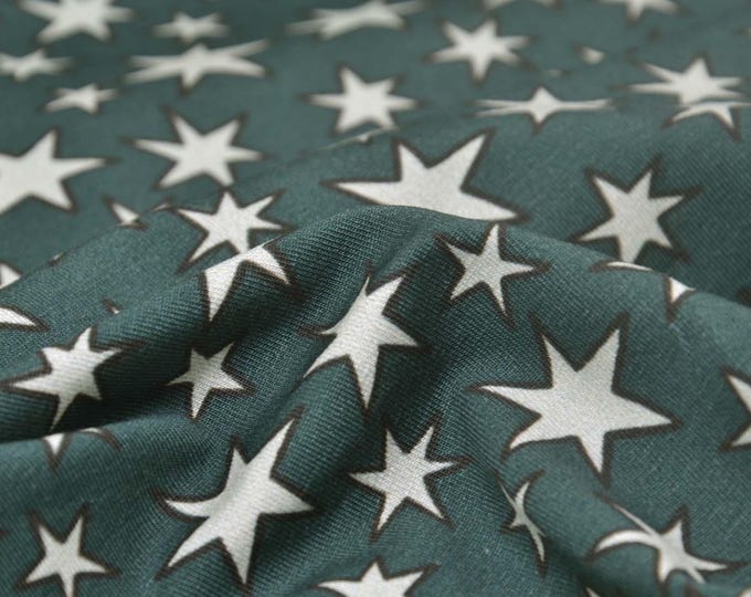 Children's jersey, dark green with stars and beige, made of cotton - 150 cm wide - matte, patterned fabric