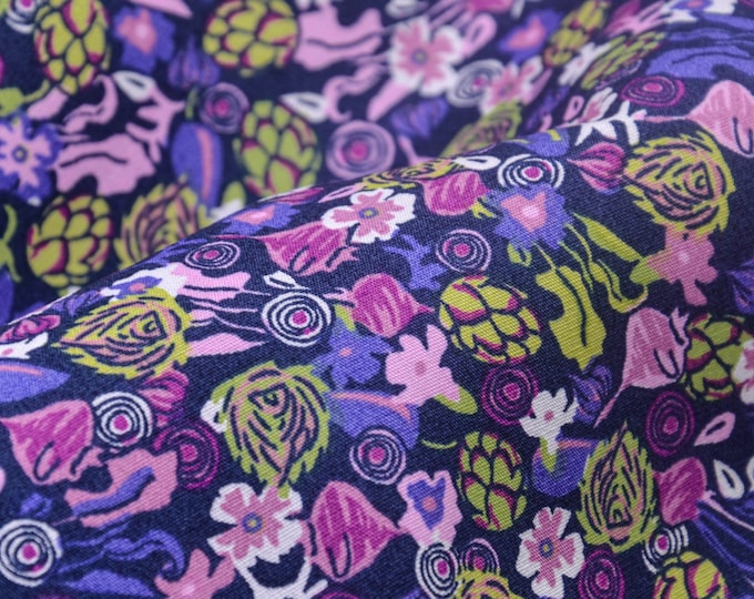 Baumwollstoff Herbst, Gemüse, lila, blau - 145cm breit - Stoff matt gemustert