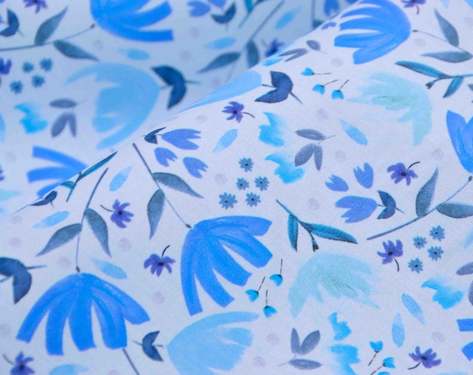Baumwollstoff, Blumen, aquarell, blau, Popeline, Patchwork