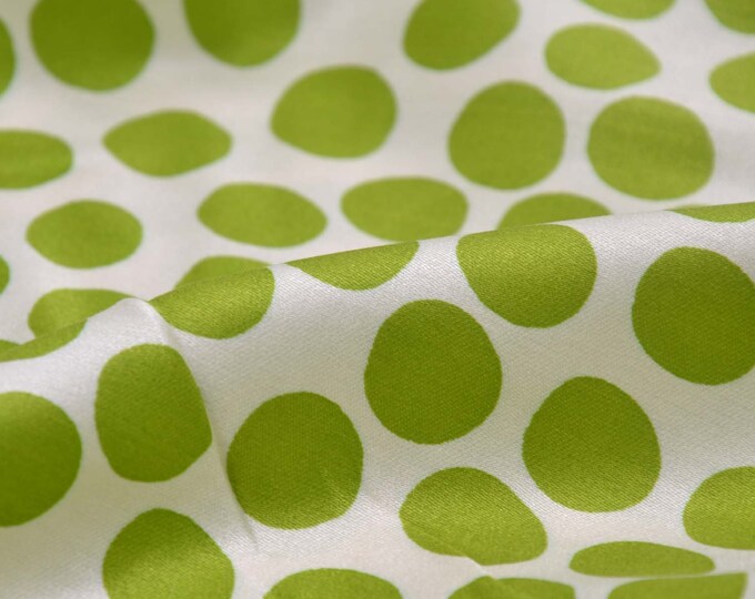 Blouse fabric satin made of viscose in cream with green dots - 145 cm wide - fabric slightly shiny, dots