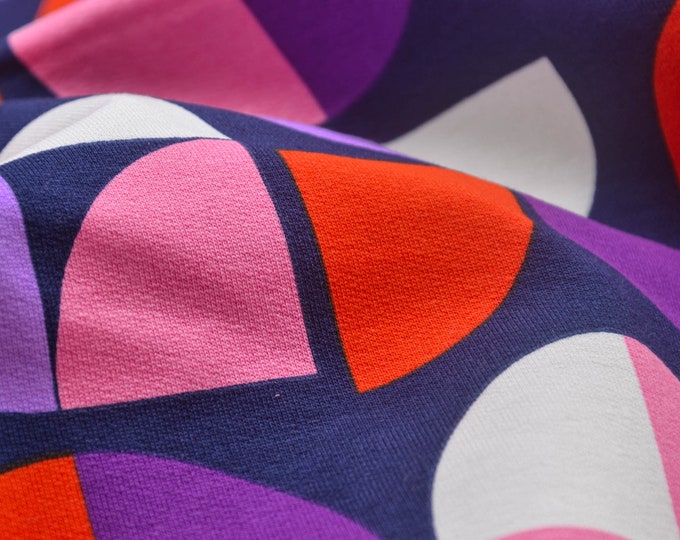 Sweatstoff mit Kreisen, geometrisch, lila, orange - 150cm breit - Stoff gemustert geometrische Muster