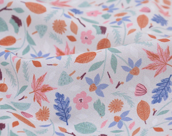 Baumwollstoff Herbst, Blätter, Blumen, orange, mint von Katia - 145cm breit - Stoff matt Tiere