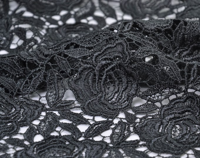 Spitzenstoff für Abendmode Guipure Spitze Rosen in grau-grün - 105cm breit - Stoff gemustert gemustert