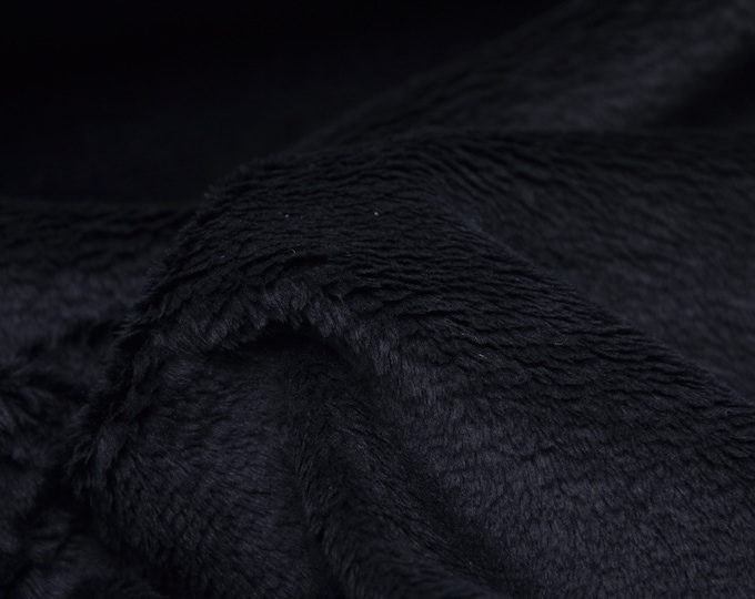 Faux fur, teddy fabric, plush fabric plain black, soft - 150 cm wide - shiny fabric, UNI