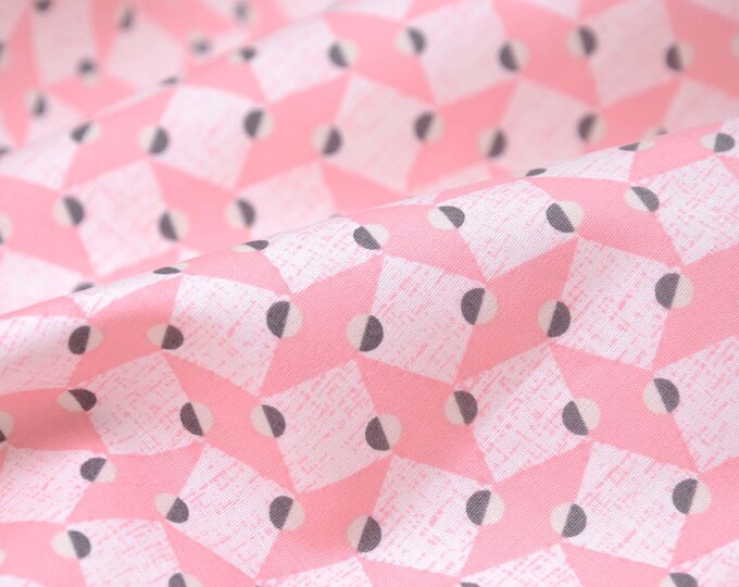 Cotton fabric with geometric patterns, pink, white, grey - 110 cm wide - patterned fabric, geometric patterns