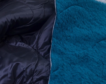 Mantelstoff Steppstoff mit Teddy in blau und petrol von Hilco - 140cm breit - Stoff glatt UNI