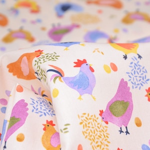 Tecido de algodão tecido Páscoa, galinhas, ovos de Páscoa Emilie por Hilco - 150 cm de largura - tecido fosco, estampado