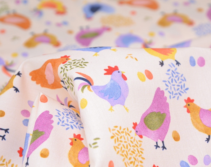 Baumwollstoff Webware Ostern, Hühner, Ostereier Emilie von Hilco - 150cm breit - Stoff matt, gemustert