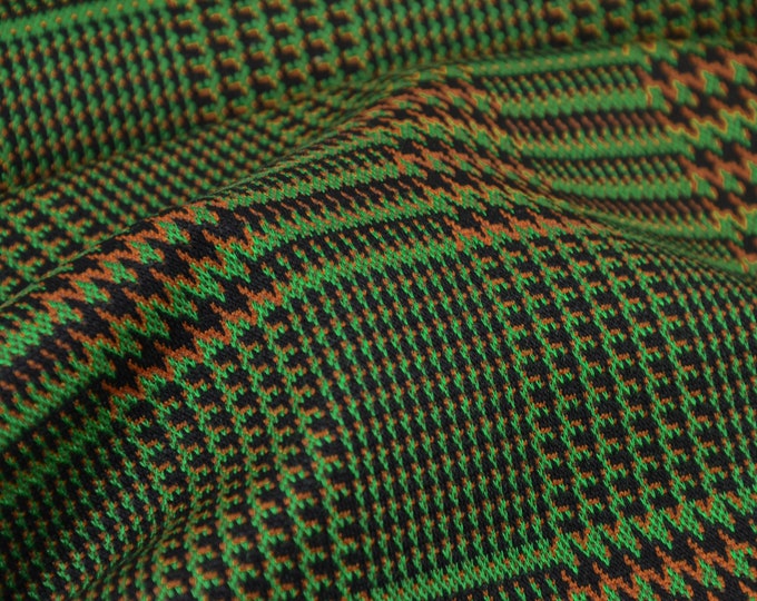 Viscose jersey with Glencheck check in green, orange, black - 130 cm wide - patterned check fabric