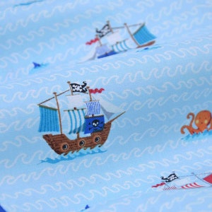 Maritime, pirates, ships, cotton print, sea, blue - Makower 2433 B3