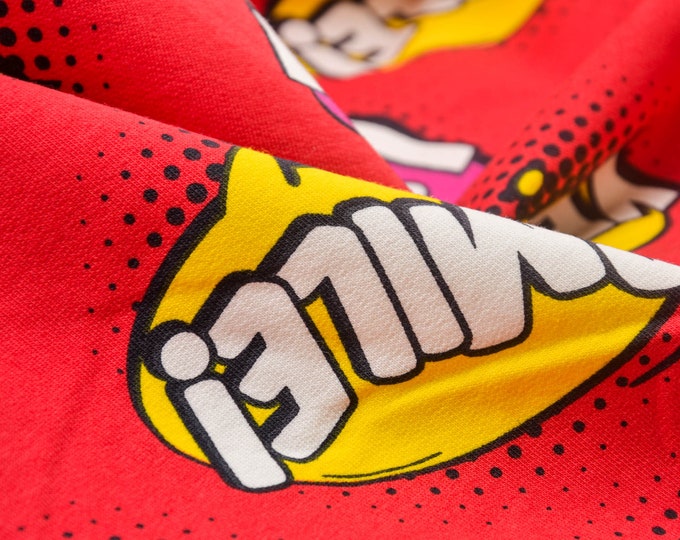 Sweatstoff im Comic Style rot, pink, gelb - 150cm breit - Stoff gemustert gemustert