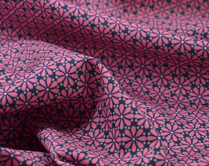 Cotton poplin fabric with pink flowers Emilie by Hilco - 150 cm wide - smooth, patterned fabric