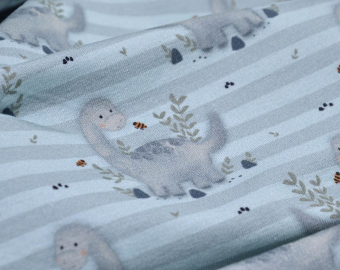 Sweatshirt Stoff mit Dinos und Streifen in blau - 145cm breit - Stoff gemustert Tiere