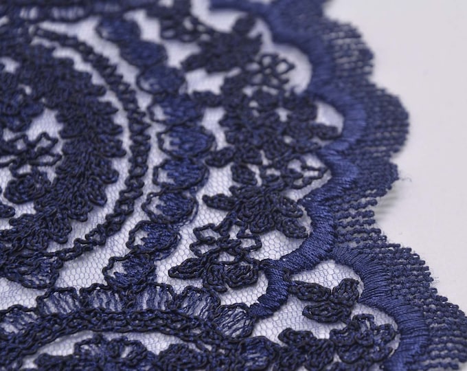 Spitzenstoff für Abendmode mit Ornamenten in dunkelblau - 115cm breit - Stoff gemustert gemustert