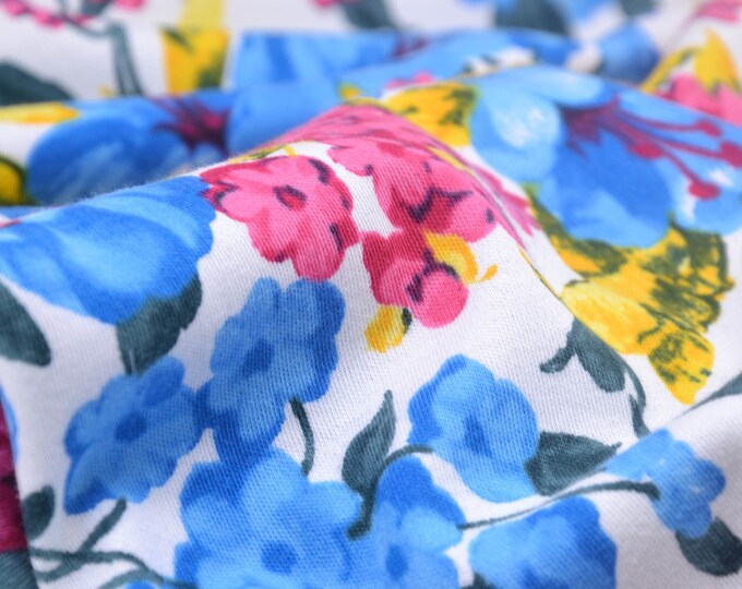 Jersey Stoff aus Baumwolle mit Blumen, Hortensien - 125cm breit - Stoff glatt gemustert
