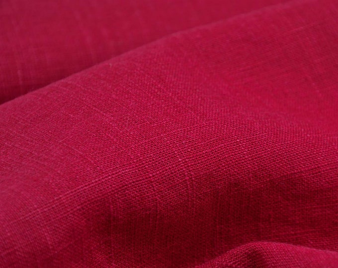 Leinenstoff enzym-washed uni rot, kirschrot von Hilco - 140cm breit - Stoff glatt UNI