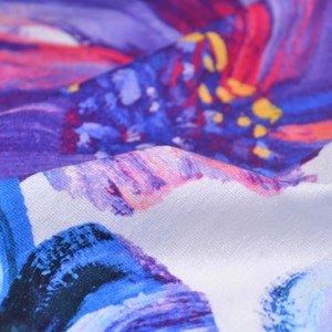 Jersey fabric made of viscose with large flowers in blue, purple, green - 150 cm wide - smooth, patterned fabric