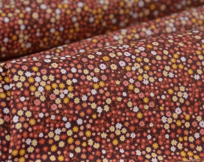 Cotton fabric, patchwork fabric from Makower UK, Autumn, red flowers - 110 cm wide - matte, patterned fabric