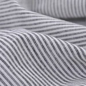Linen fabric with cotton, striped grey-white stripes - 140 cm wide - Fabric linen look, stripes