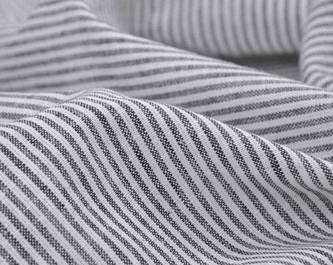 Leinen Stoff mit Baumwolle, gestreift grau-weiß Streifen - 140cm breit - Stoff Leinenoptik, Streifen