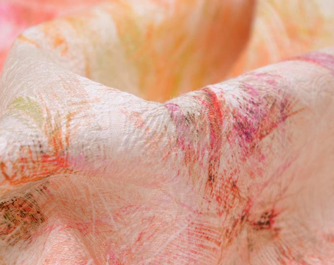 Jacquard stretch cotton trouser fabric with palm trees in pink and salmon - 145 cm wide - matte, patterned fabric