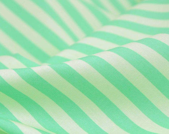 Blouse fabric poplin cotton, green and white stripes, Christine by Fibre Mood 29 - 145 cm wide - patterned fabric, stripes