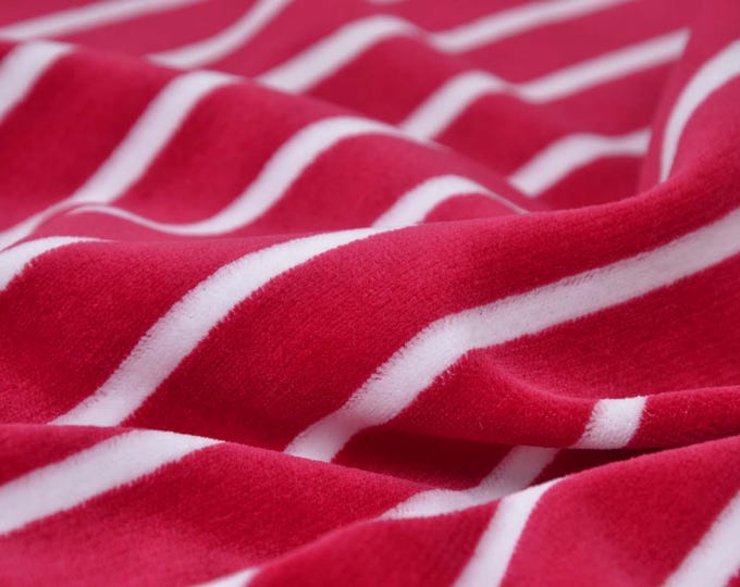Nicki made of cotton in red and white stripes, stripes - 150 cm wide - fabric velvety, stripes