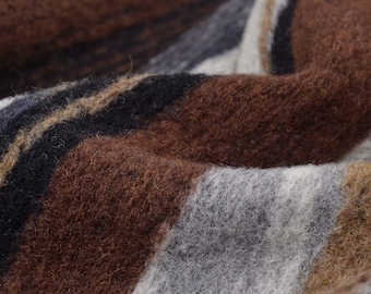 “San Marco” coat fabric made of wool by Hilco, felted knit fabric, brown, beige - 160 cm wide - patterned fabric, stripes