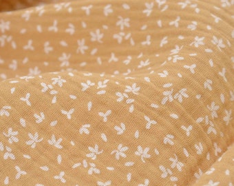 Cotton muslin with floral print in camel, white, and beige - OEKO-TEX certified - 130 cm wide - patterned fabric