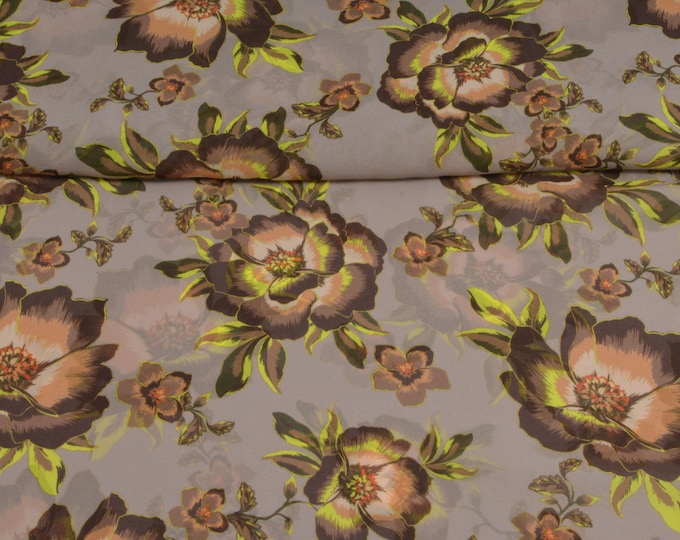 NEW! Chiffon, crepe, blouse fabric, scarves, specialty fabric, designer fabric, flowers, yellow, brown