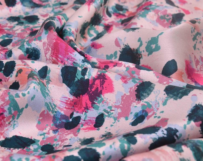 Viscose blouse fabric with splatters, colored splatters in petrol, rose, pink - 145 cm wide - fabric slightly shiny, dots