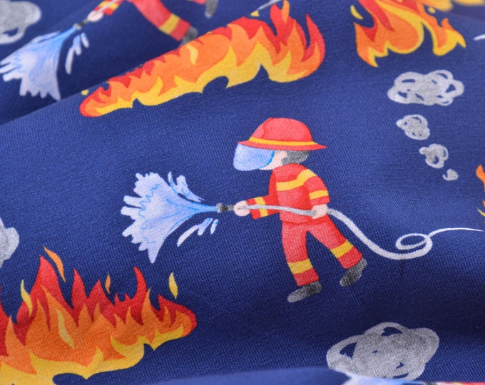 Children's jersey Firefighters Fire Department blue by Hilco - 150 cm wide - patterned fabric