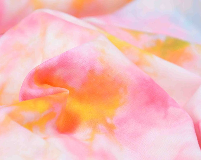 Sweatstoff, Sommersweat, Batik, pink, rosa, gelb, hellblau - Hilco