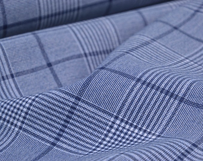 Hosenstoff Baumwolle, Viskose kariert blau - 140cm breit - Stoff glatt Karos