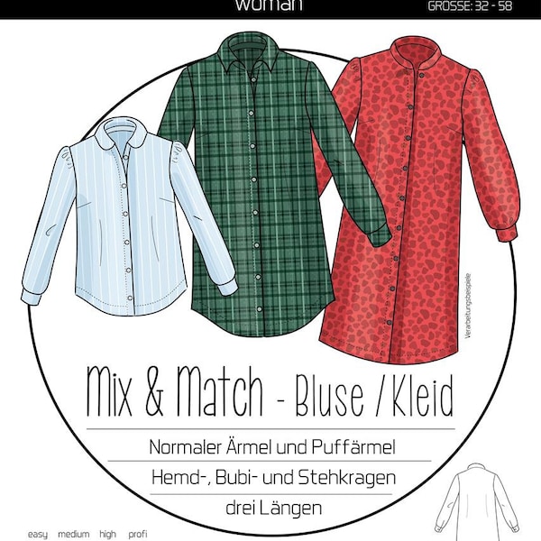 Papierschnitt Mix&Match Bluse/ Kleid |Größe 32-58, ki-ba-doo