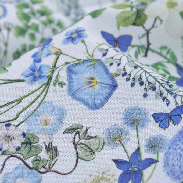 Cotton fabric Canterbury with flowers in blue from Westfalenstoffe - 150 cm wide - fabric smooth, patterned