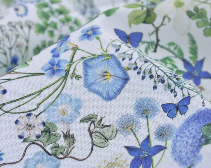 Baumwollstoff Canterbury mit Blumen in blau von Westfalenstoffe - 150cm breit - Stoff glatt, gemustert