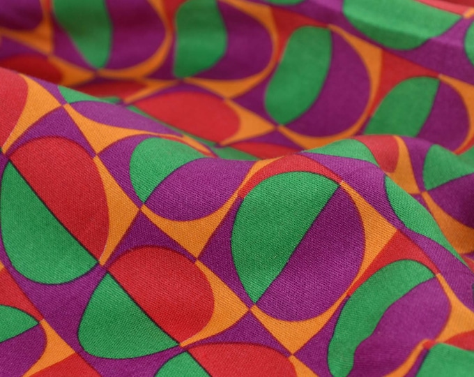Blouse fabric made of viscose, satin, shiny, retro, with circles, purple - 145 cm wide - fabric slightly shiny, patterned